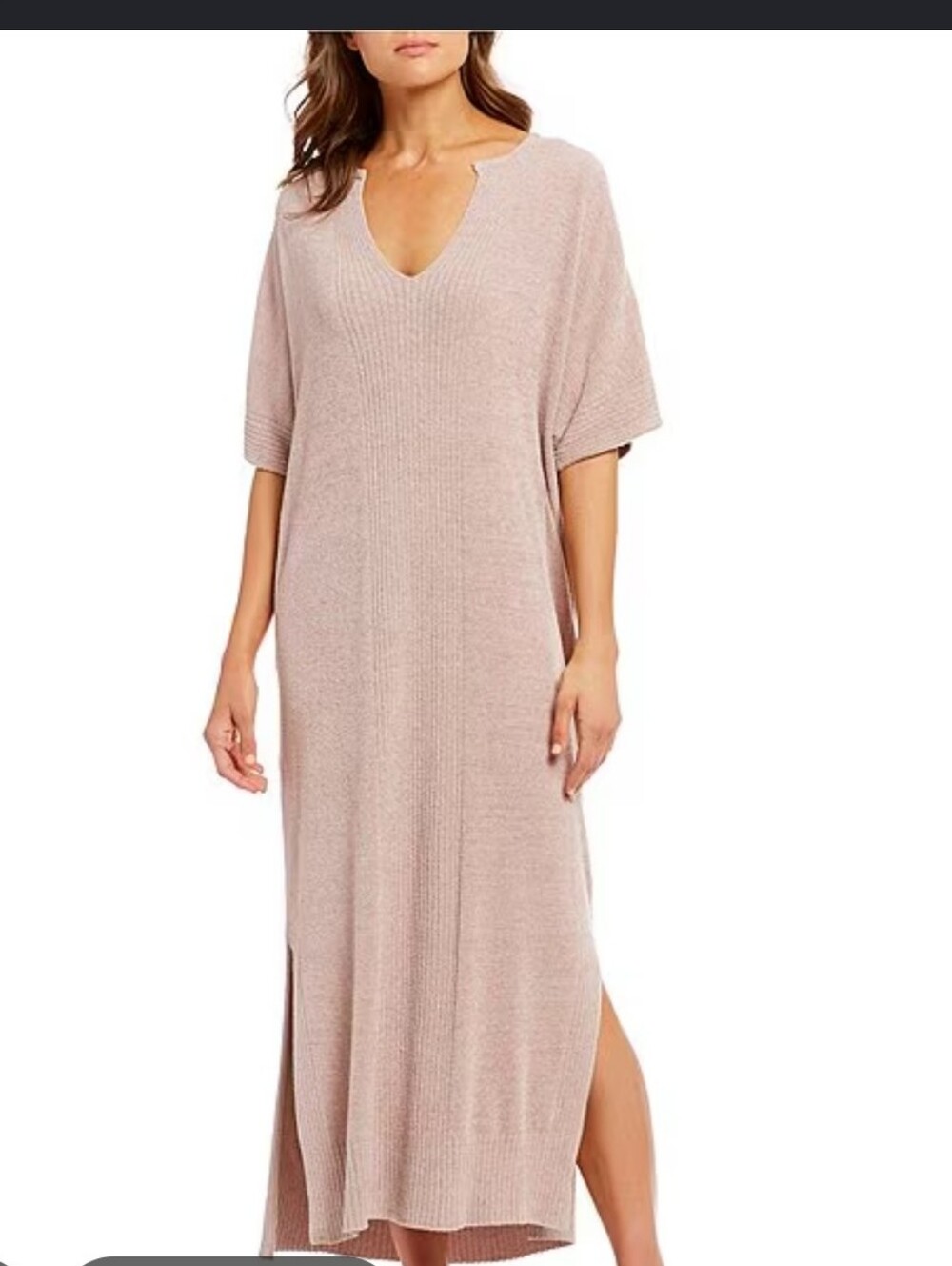 Barefoot Dreams CozyChic Ultra Lite Caftan Faded Rose Knit Midi Dress Lounge Com
